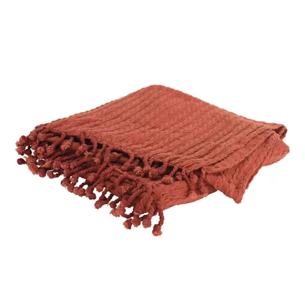 Blankets & Throws-Kirkland's Home Rust Cable Knit Tassel Throw Orange