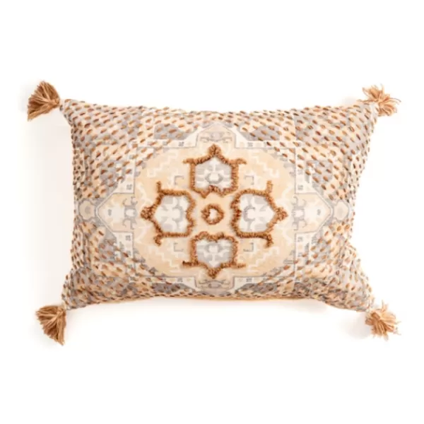 Pillows-Kirkland's Home Rust Embroidered Medallion Lumbar Pillow Orange