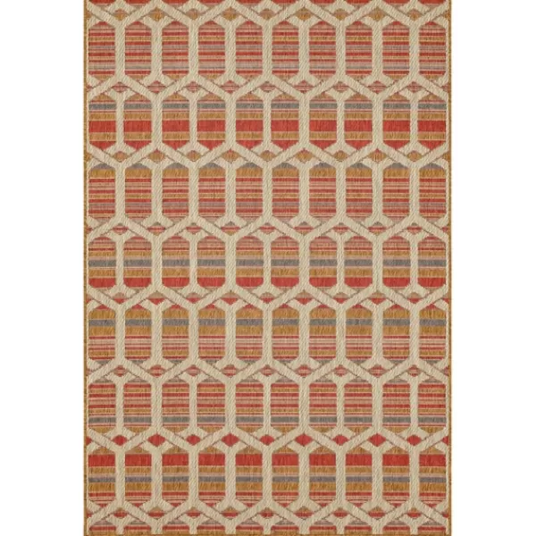 Outdoor Rugs-Kirkland's Home Rust Geo Ikat Outdoor Area Rug, 5X7 Red/Tan