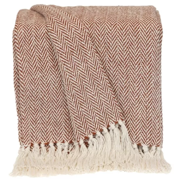 Blankets & Throws-Kirkland's Home Rust Hand Loomed Herringbone Throw Red