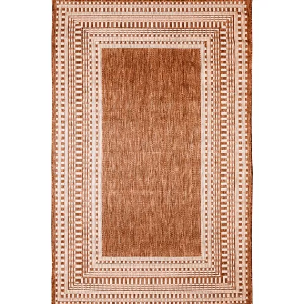 Outdoor Rugs-Kirkland's Home Rust Linear Macy Indoor/Outdoor Area Rug, 6X9 Orange