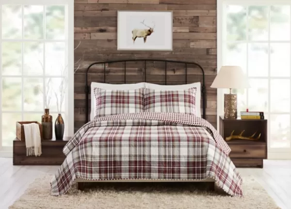 Quilts-Kirkland's Home Rust Plaid Camden Full/Queen 3-Pc. Quilt Set Red/Gray/Ivory