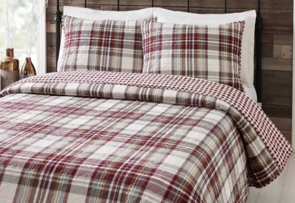 Quilts-Kirkland's Home Rust Plaid Camden Full/Queen 3-Pc. Quilt Set Red/Gray/Ivory