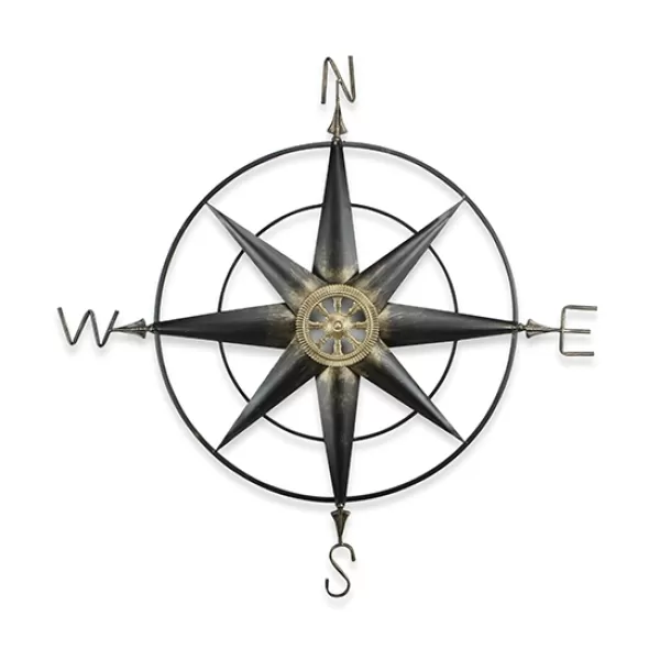 Wall Plaques-Kirkland's Home Rusted Metal Compass Wall Plaque Gold/Black