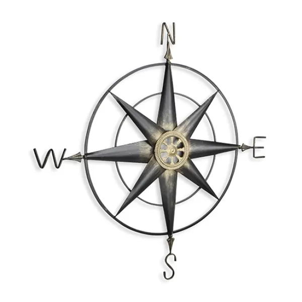 Wall Plaques-Kirkland's Home Rusted Metal Compass Wall Plaque Gold/Black