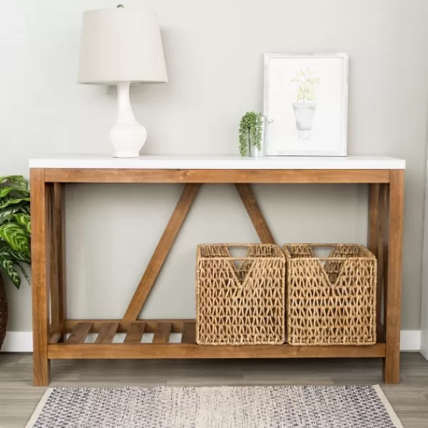 Console Tables-Kirkland's Home Rustic A-Frame Marble And Walnut Console Table