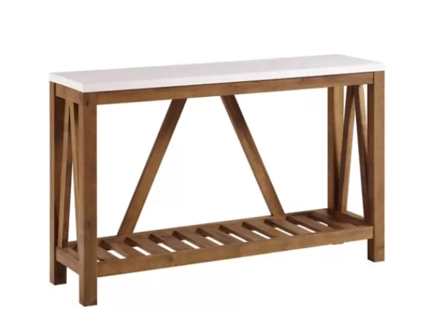 Console Tables-Kirkland's Home Rustic A-Frame Marble And Walnut Console Table