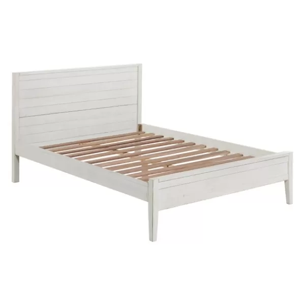 Beds & Headboards-Kirkland's Home Rustic Eggshell Wood Panel Full Bed Frame White