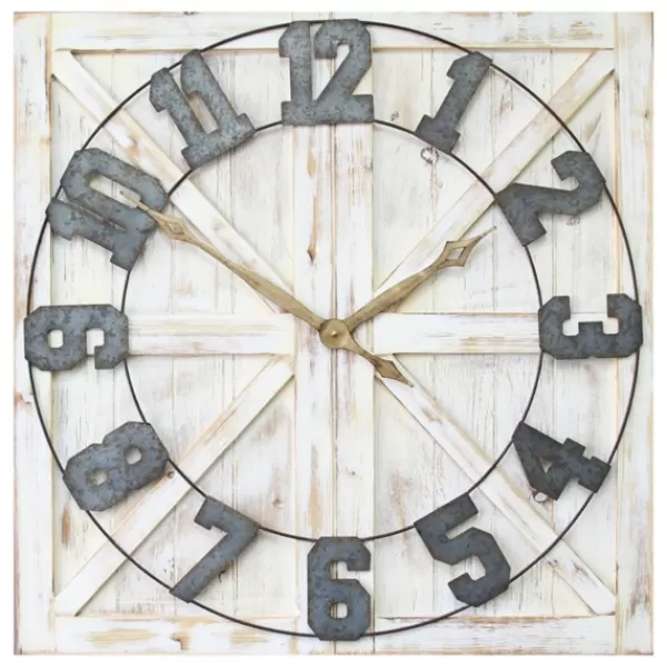 Clocks-Kirkland's Home Rustic Farmhouse White Square Wall Clock