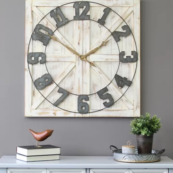 Clocks-Kirkland's Home Rustic Farmhouse White Square Wall Clock