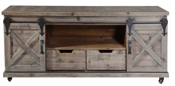 Tv Stands & Media Consoles-Kirkland's Home Rustic Fir Wood Barn Door Tv Stand Gray