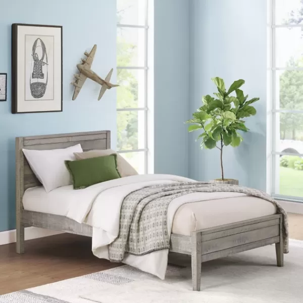 Beds & Headboards-Kirkland's Home Rustic Gray Pine Panel Twin Bed Frame