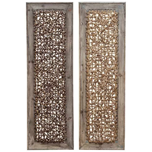 Wall Plaques-Kirkland's Home Rustic Knotted Seagrass 2-Pc. Panel Wall Art Brown/Gray/Tan