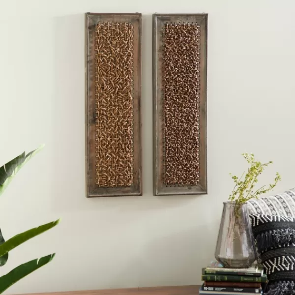 Wall Plaques-Kirkland's Home Rustic Knotted Seagrass 2-Pc. Panel Wall Art Brown/Gray/Tan