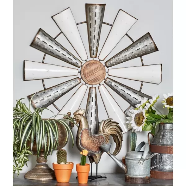 Wall Plaques-Kirkland's Home Rustic Metal Windmill Wall Plaque Silver/White