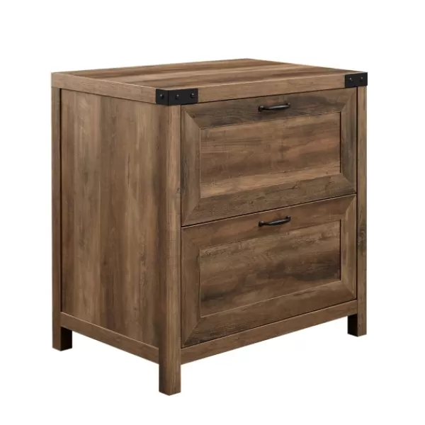 Office Furniture-Kirkland's Home Rustic Oak 2-Drawer Wood File Cabinet Brown