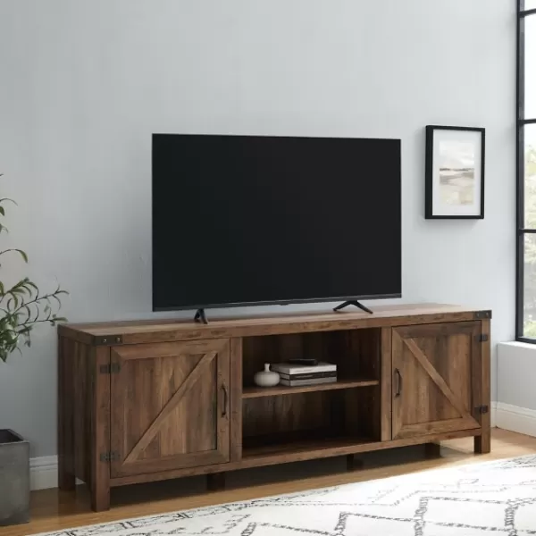 Tv Stands & Media Consoles-Kirkland's Home Rustic Oak Barn Door Tv Stand Brown