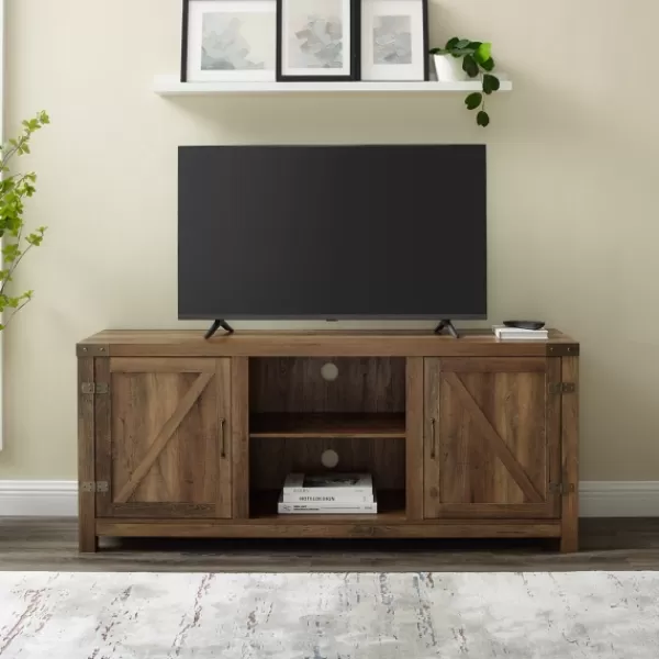 Tv Stands & Media Consoles-Kirkland's Home Rustic Oak Barn Doors Tv Stand Brown