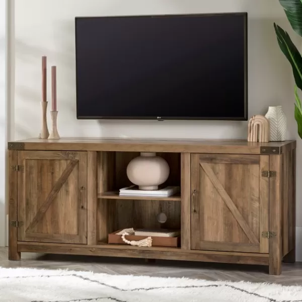 Tv Stands & Media Consoles-Kirkland's Home Rustic Oak Barn Doors Tv Stand Brown