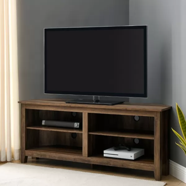 Tv Stands & Media Consoles-Kirkland's Home Rustic Oak Corner Tv Stand Brown