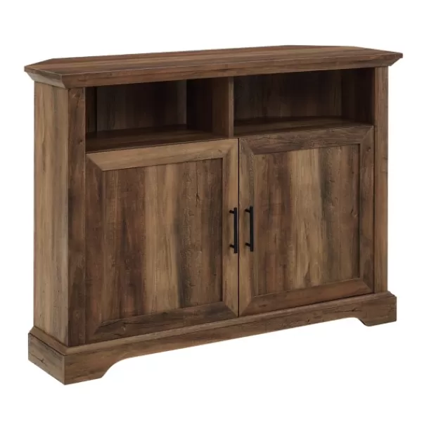Tv Stands & Media Consoles-Kirkland's Home Rustic Oak Grooved Door Corner Tv Stand Brown