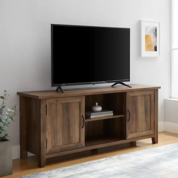 Tv Stands & Media Consoles-Kirkland's Home Rustic Oak Grooved Door Tv Stand Brown