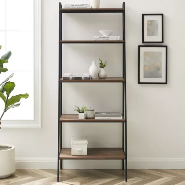 Bookshelves-Kirkland's Home Rustic Oak Industrial Ladder Bookshelf Brown