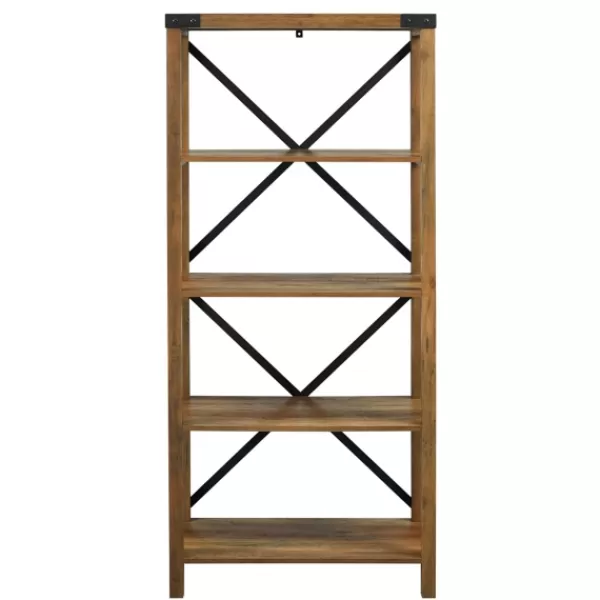 Office Furniture-Kirkland's Home Rustic Oak Metal X Frame Back Bookshelf Brown