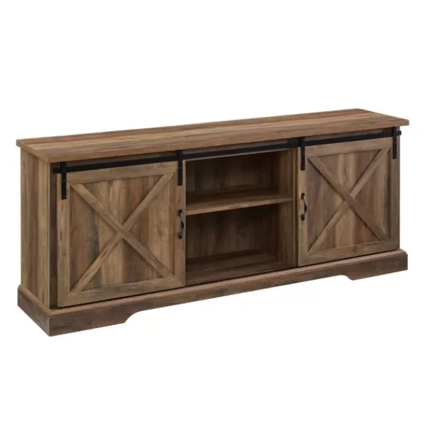 Tv Stands & Media Consoles-Kirkland's Home Rustic Oak Sliding Barn Door Tv Stand Brown