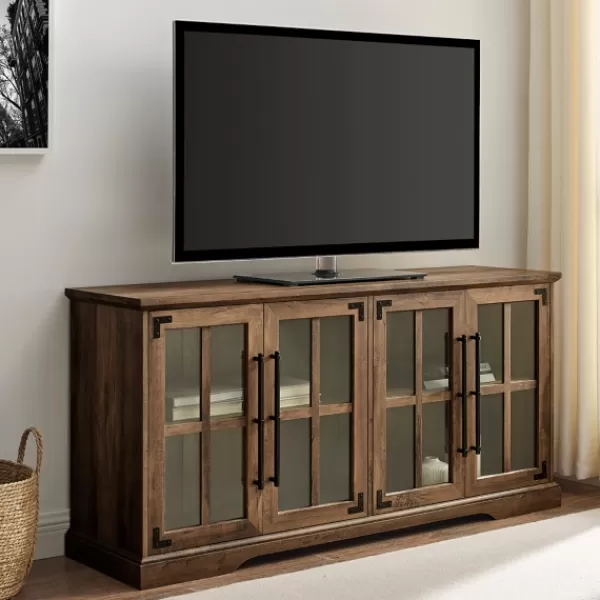 Tv Stands & Media Consoles-Kirkland's Home Rustic Oak Window 4-Door Tv Stand Brown