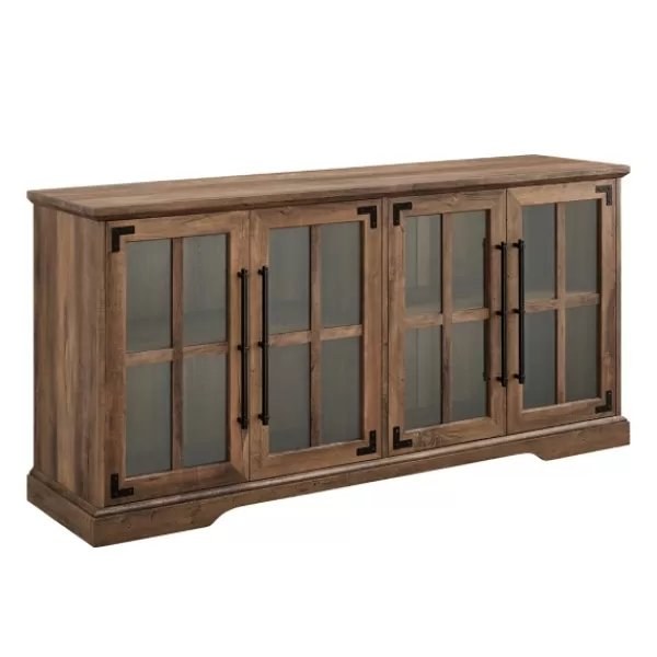 Tv Stands & Media Consoles-Kirkland's Home Rustic Oak Window 4-Door Tv Stand Brown