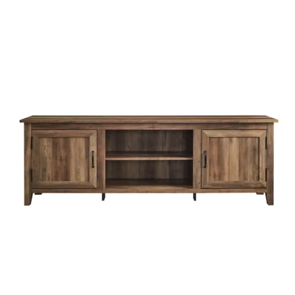 Tv Stands & Media Consoles-Kirkland's Home Rustic Oak Wood Grooved Door Tv Stand Brown