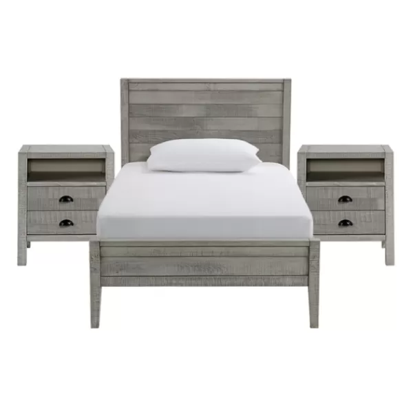 Beds & Headboards-Kirkland's Home Rustic Pine Panel 3-Pc. Twin Bedroom Set Gray