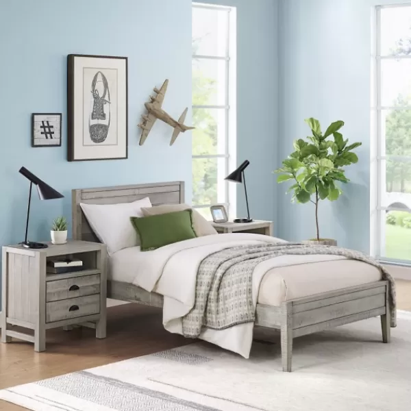 Beds & Headboards-Kirkland's Home Rustic Pine Panel 3-Pc. Twin Bedroom Set Gray