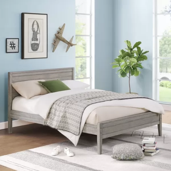 Beds & Headboards-Kirkland's Home Rustic Smoke Wood Panel Full Bed Frame Gray