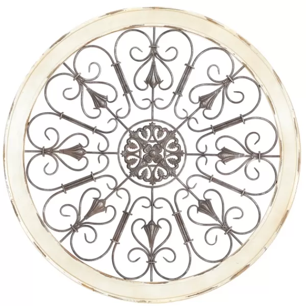 Wall Plaques-Kirkland's Home Rustic White Radial Scrollwork Wall Art White/Silver