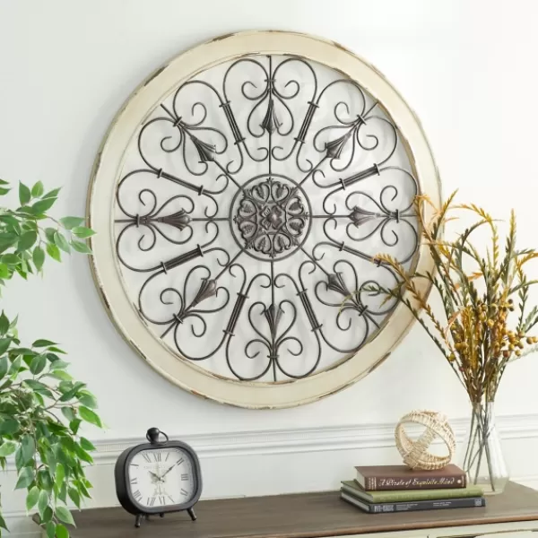 Wall Plaques-Kirkland's Home Rustic White Radial Scrollwork Wall Art White/Silver