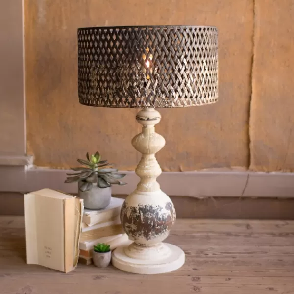 Table Lamps-Kirkland's Home Rustic White Table Lamp With Woven Metal Shade Brown