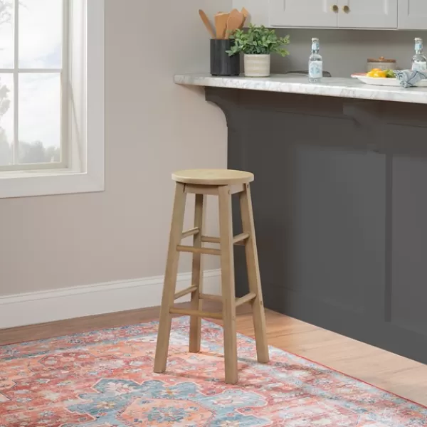 Bar Stools & Counter Height Stools-Kirkland's Home Rustic Wood Pub Classic Backless Bar Stool Tan