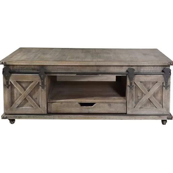 Coffee Tables-Kirkland's Home Rustic Wood Rolling Barn Door Coffee Table Gray