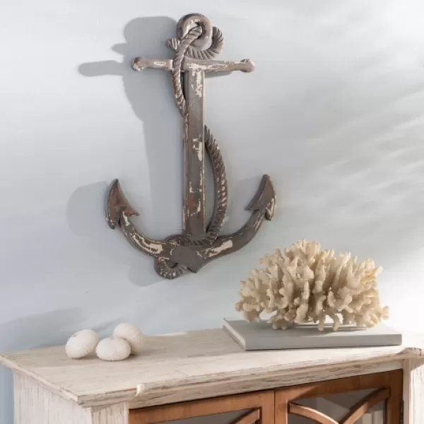 Wall Plaques-Kirkland's Home Rustic Wooden Anchor Plaque White/Gray/Brown