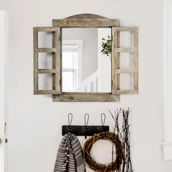 Decorative Mirrors-Kirkland's Home Rustic Wooden Dual Window Shutter Wall Mirror