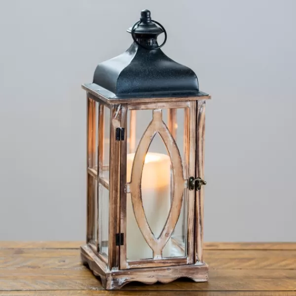 Lanterns-Kirkland's Home Rustic Wooden Lantern, 20 In. Brown/Black