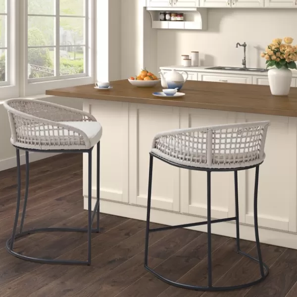 Bar Stools & Counter Height Stools-Kirkland's Home Rustic Woven Rope Back Counter Stool White