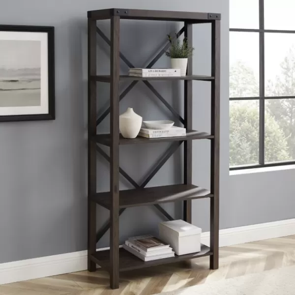 Bookshelves-Kirkland's Home Sable Wood X-Frame Classic Bookcase