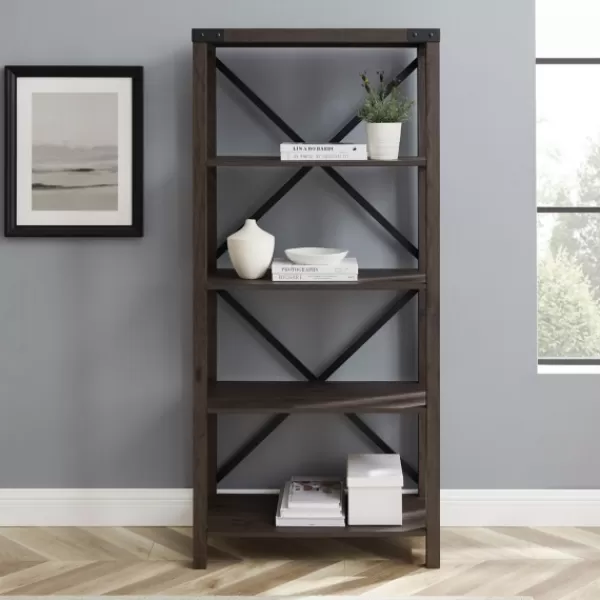 Bookshelves-Kirkland's Home Sable Wood X-Frame Classic Bookcase