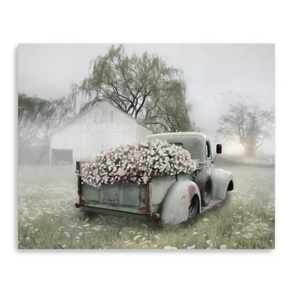 Canvas Art-Kirkland's Home Sage Flower Truck Canvas Art Print, 30X24 In. Green/White