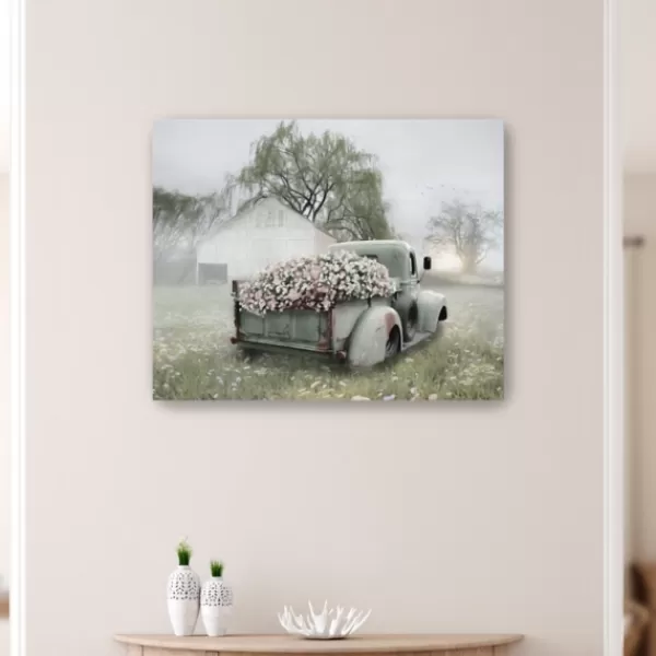 Canvas Art-Kirkland's Home Sage Flower Truck Canvas Art Print, 30X24 In. Green/White