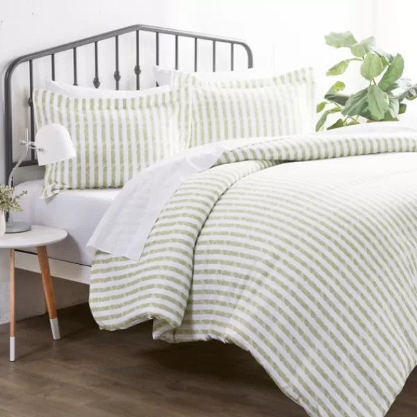 Duvets-Kirkland's Home Sage Rugged Stripes Puffed King 3-Pc. Duvet Set Green/White