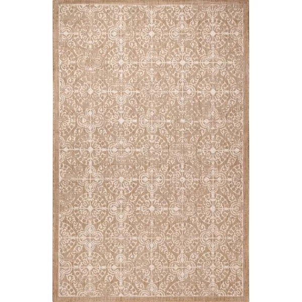 Outdoor Rugs-Kirkland's Home Sand Embellished Scroll Indoor/Outdoor Rug, 4X7 Tan/White